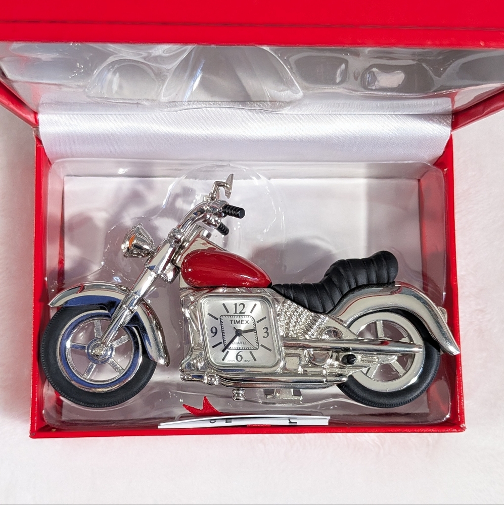 Timex Motorcycle Bike Clock Silver Red Black (Untested)